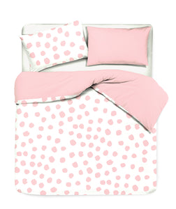 Set copripiumino federe bifaccia doubleface parure copripiumino stampa digitale 100% cotone Made in Italy DOT MAXI ROSA - NOVILUNIO.IT