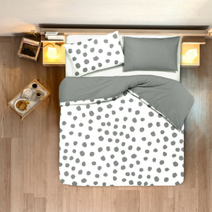Set copripiumino federe bifaccia doubleface parure copripiumino stampa digitale 100% cotone Made in Italy DOT MAXI GRIGIO - NOVILUNIO.IT