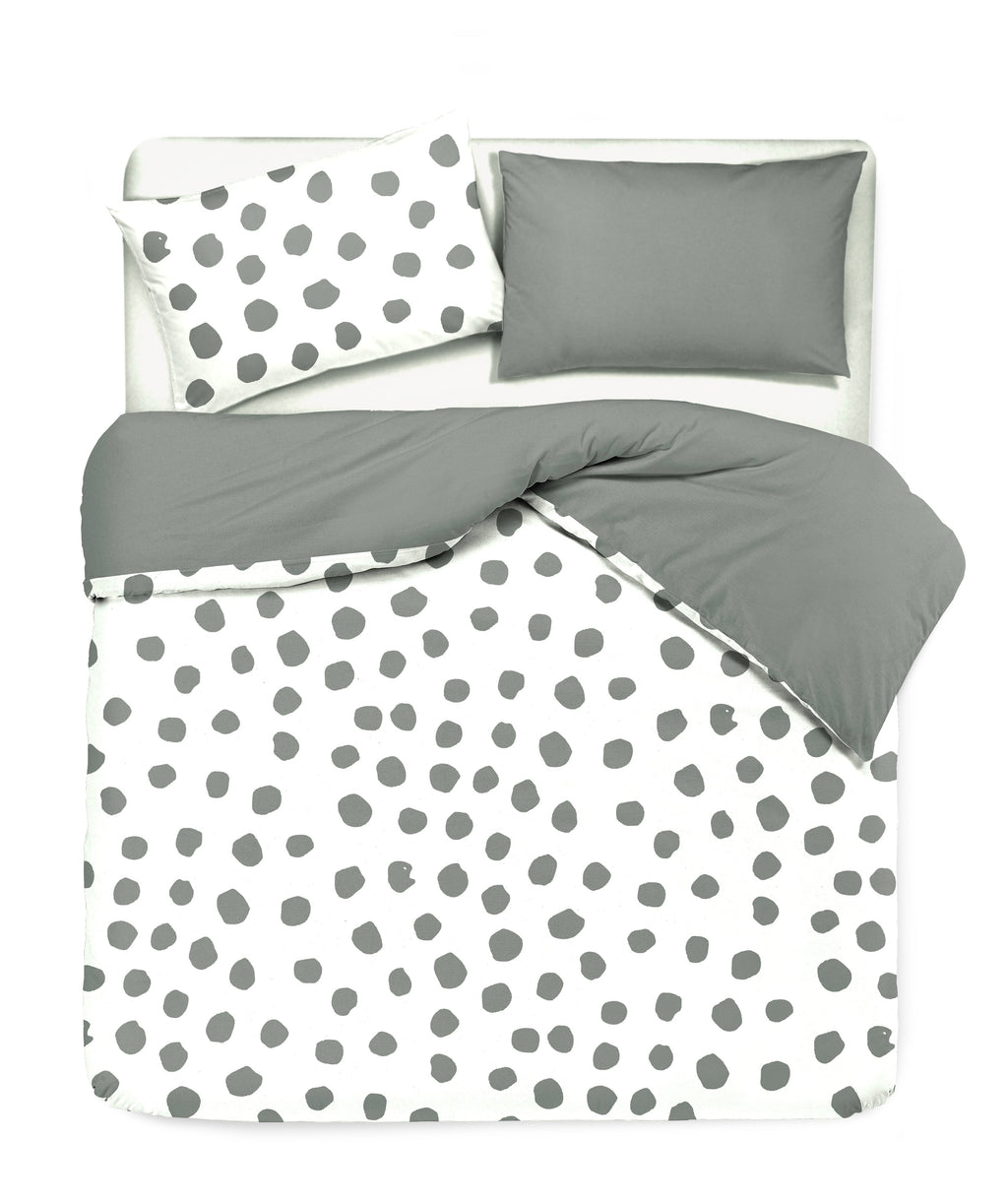Set copripiumino federe bifaccia doubleface parure copripiumino stampa digitale 100% cotone Made in Italy DOT MAXI GRIGIO - NOVILUNIO.IT