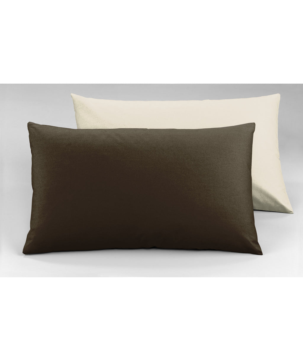 Coppia di federe Set di 2 federe bicolor bifaccia doubleface in cotone copricuscino guanciale letto 50x80 cm made in italy NATURALE/CACAO - NOVILUNIO.IT