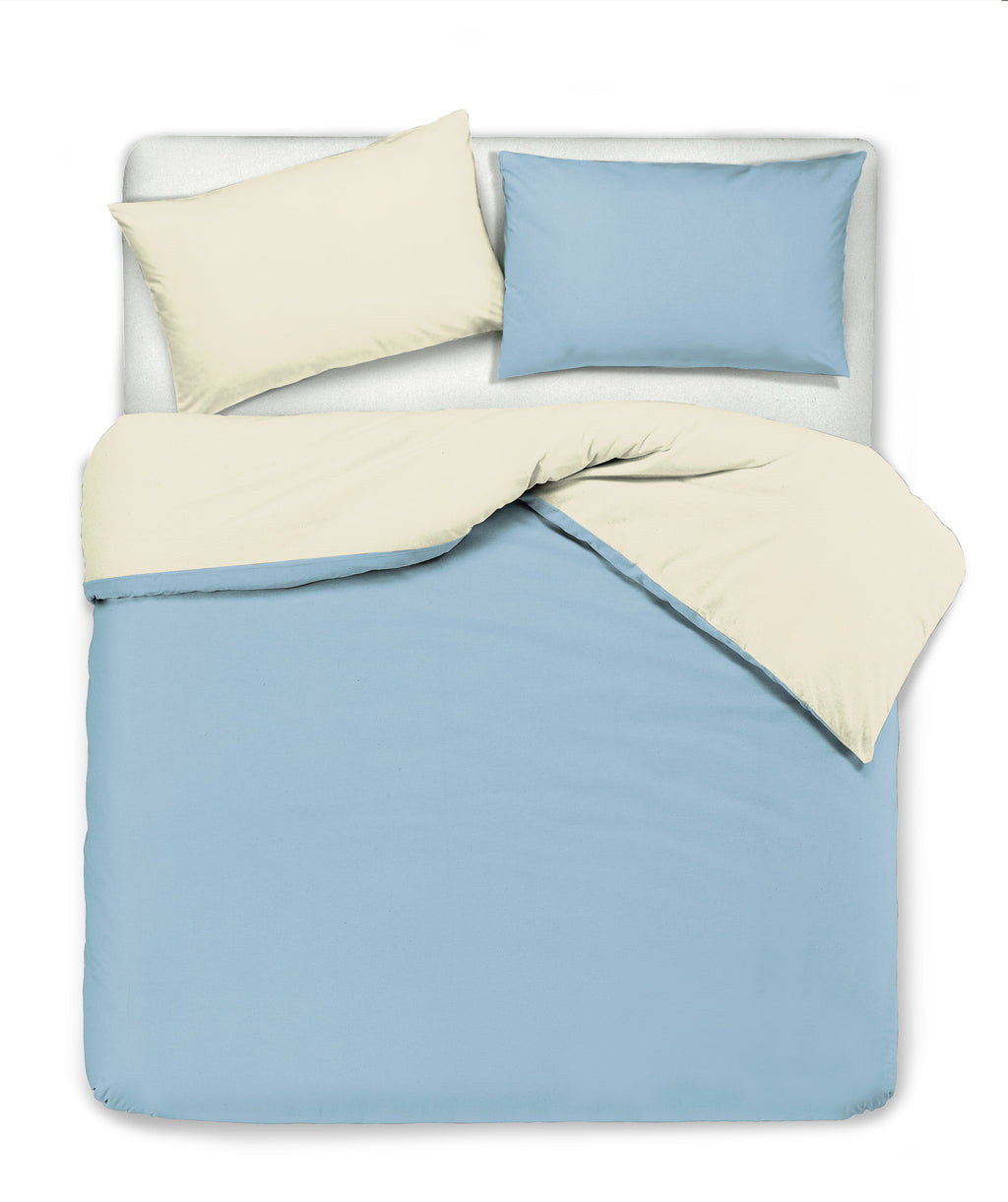 Set copripiumino federe letto bicolor double face parure copripiumino in cotone made in Italy NATURALE/CIELO - NOVILUNIO.IT