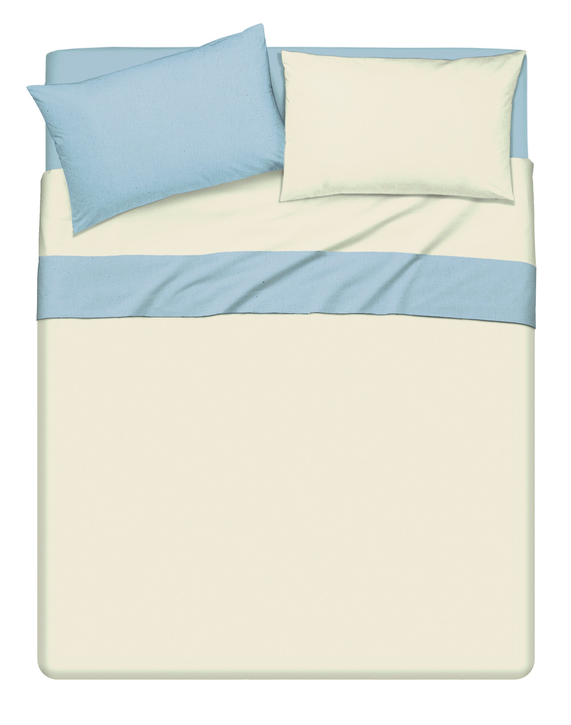 Completo letto lenzuola bicolor in 100% cotone made in Italy NATURALE/CIELO