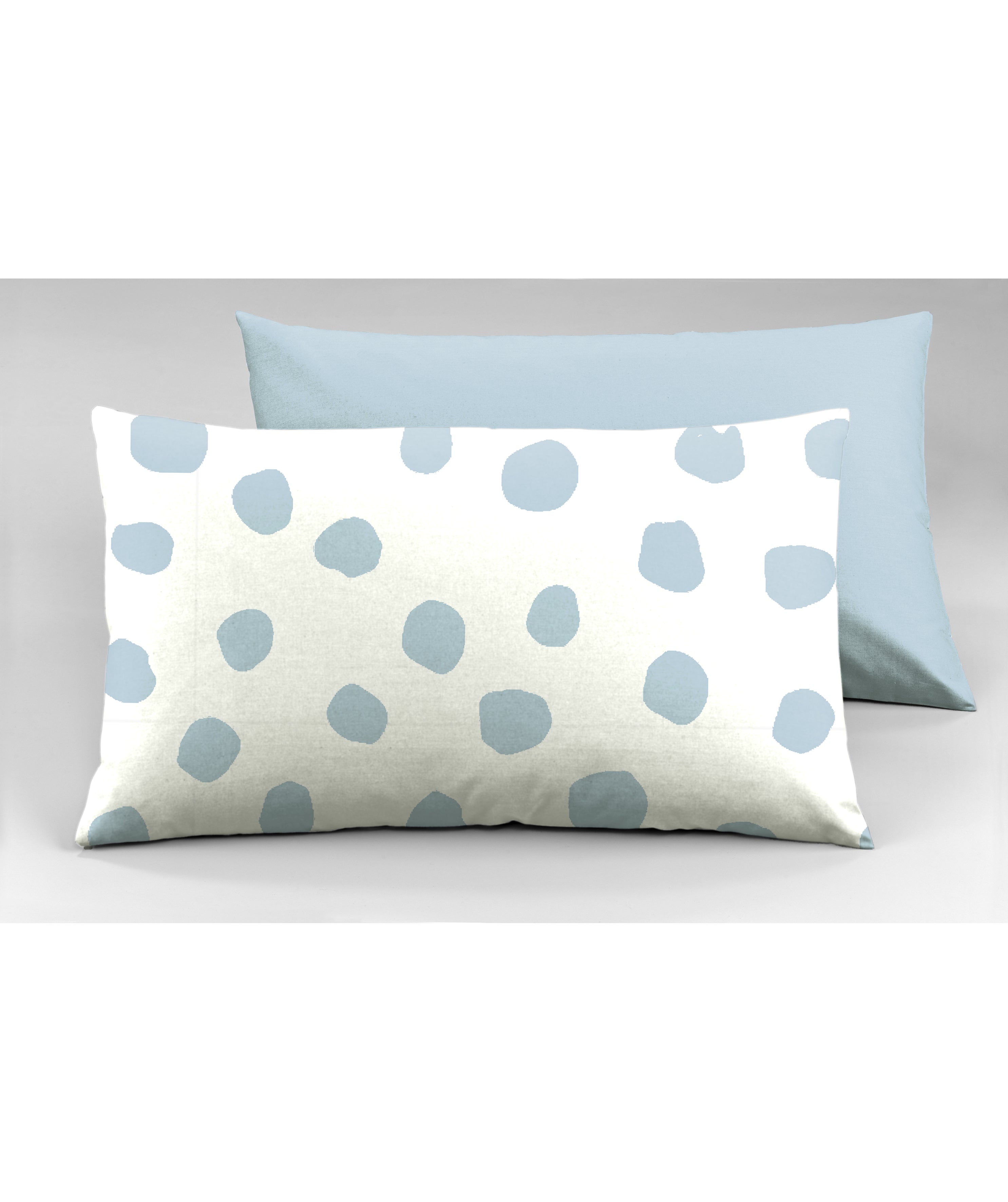 Set 2 federe coppia di federe bifaccia doubleface stampa digitale 100% cotone Made in Italy DOT MAXI  CELESTE - NOVILUNIO.IT