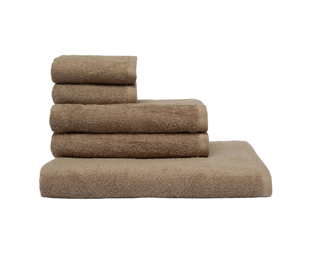 Set Asciugamani 5 Pezzi (2 Asciugamano viso 2 Asciugamano ospite 1 Telo bagno doccia) soffici morbidi assorbenti TORTORA - NOVILUNIO.IT