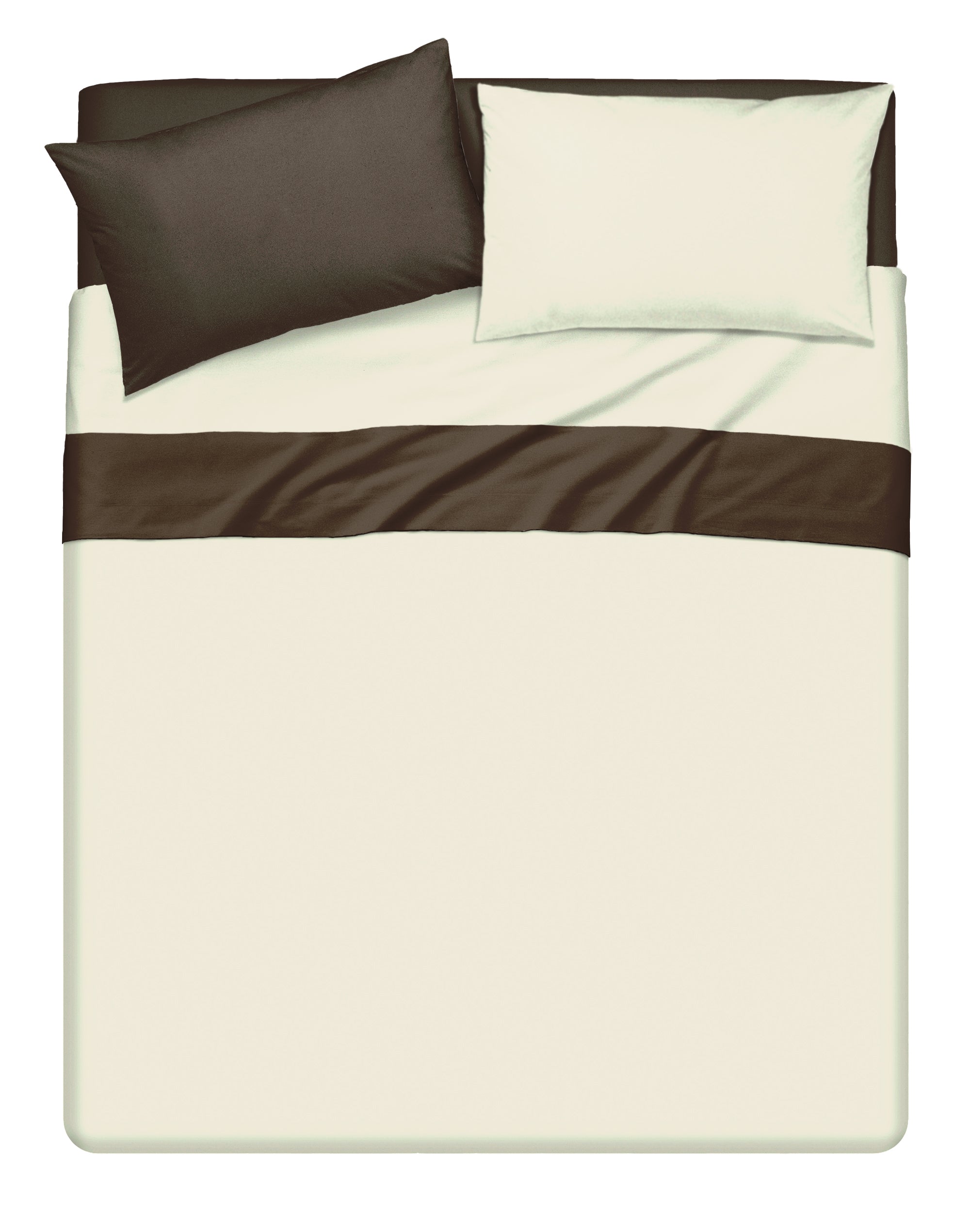Completo letto lenzuola bicolor in 100% cotone made in Italy NATURALE/CACAO