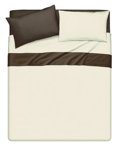 Completo letto lenzuola bicolor in 100% cotone made in Italy NATURALE/CACAO