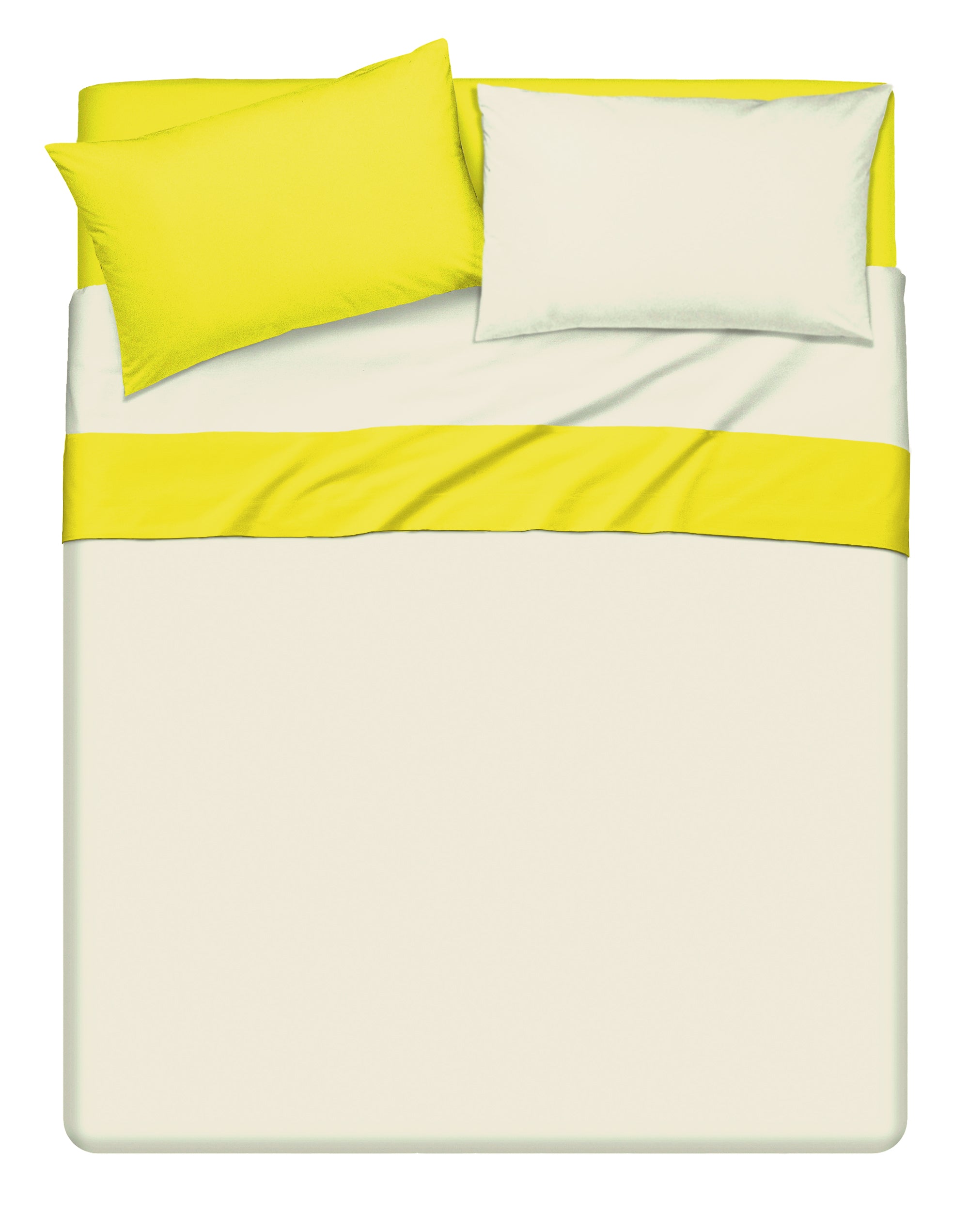 Completo letto lenzuola bicolor in 100% cotone made in Italy NATURALE/GIALLO SOLE