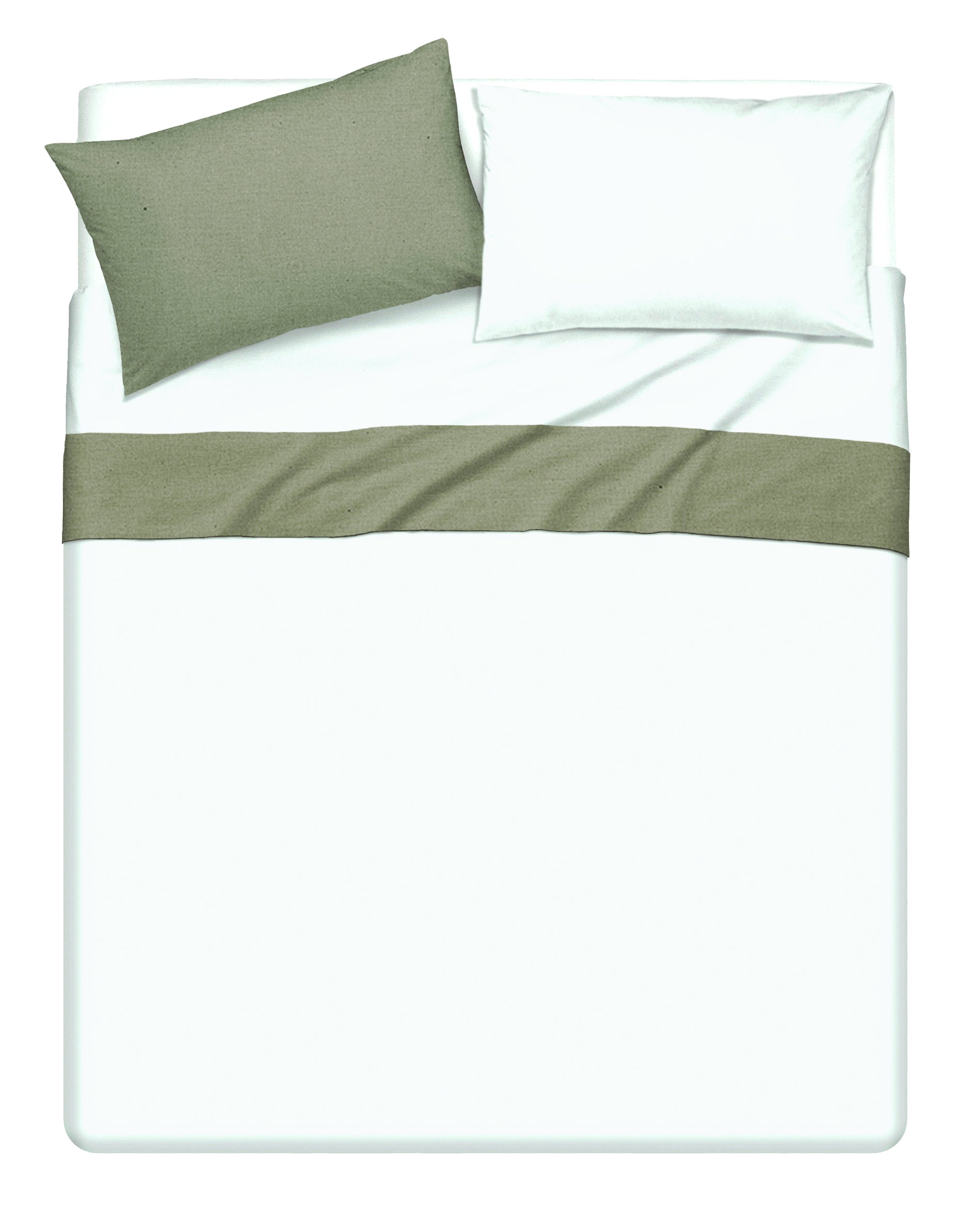 Completo letto lenzuola bicolor in 100% cotone made in Italy BIANCO/SALVIA