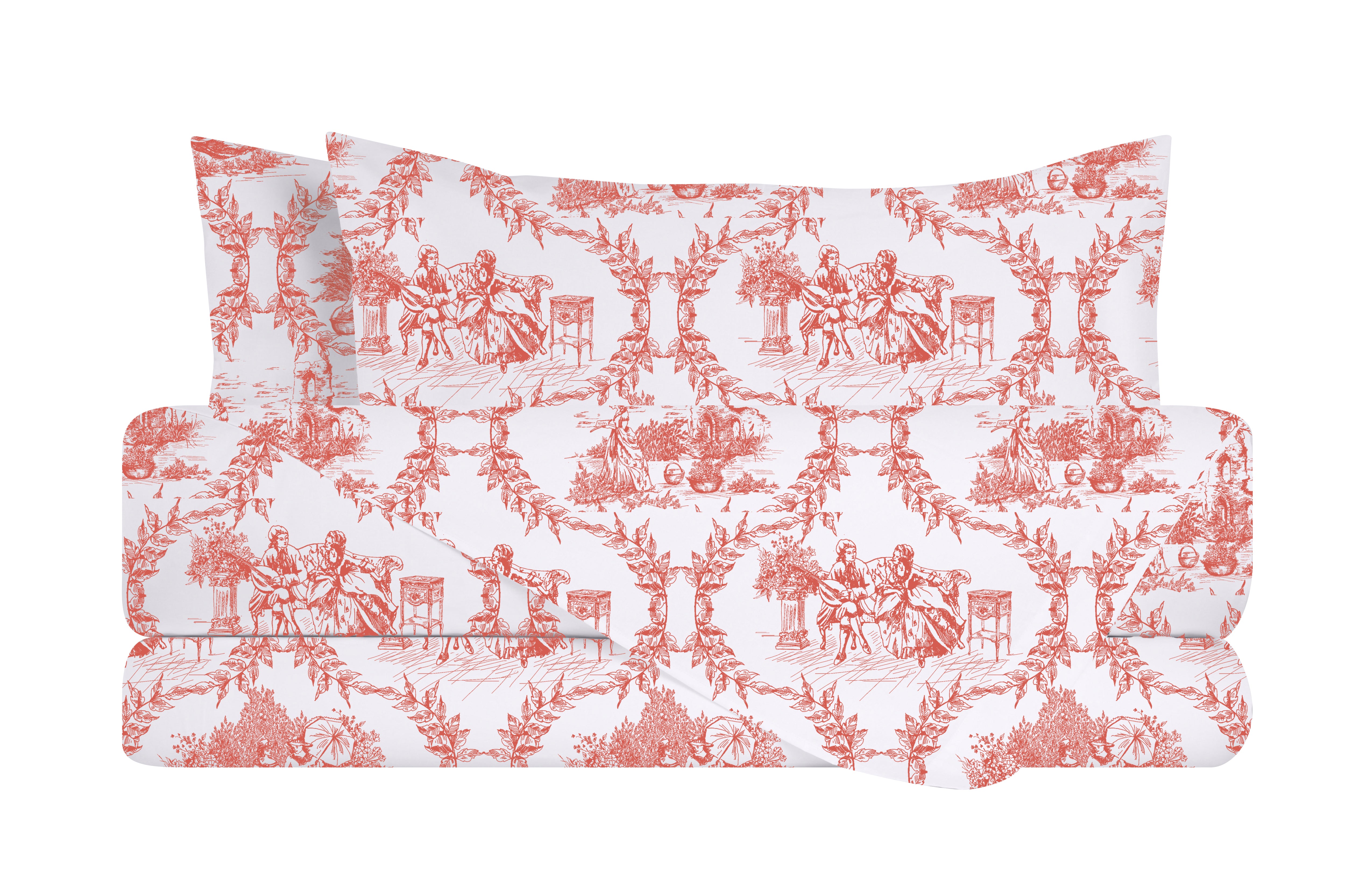 Completo letto lenzuola federe stampa digitale in cotone made in italy TOILE DE JOUY MALDIVE