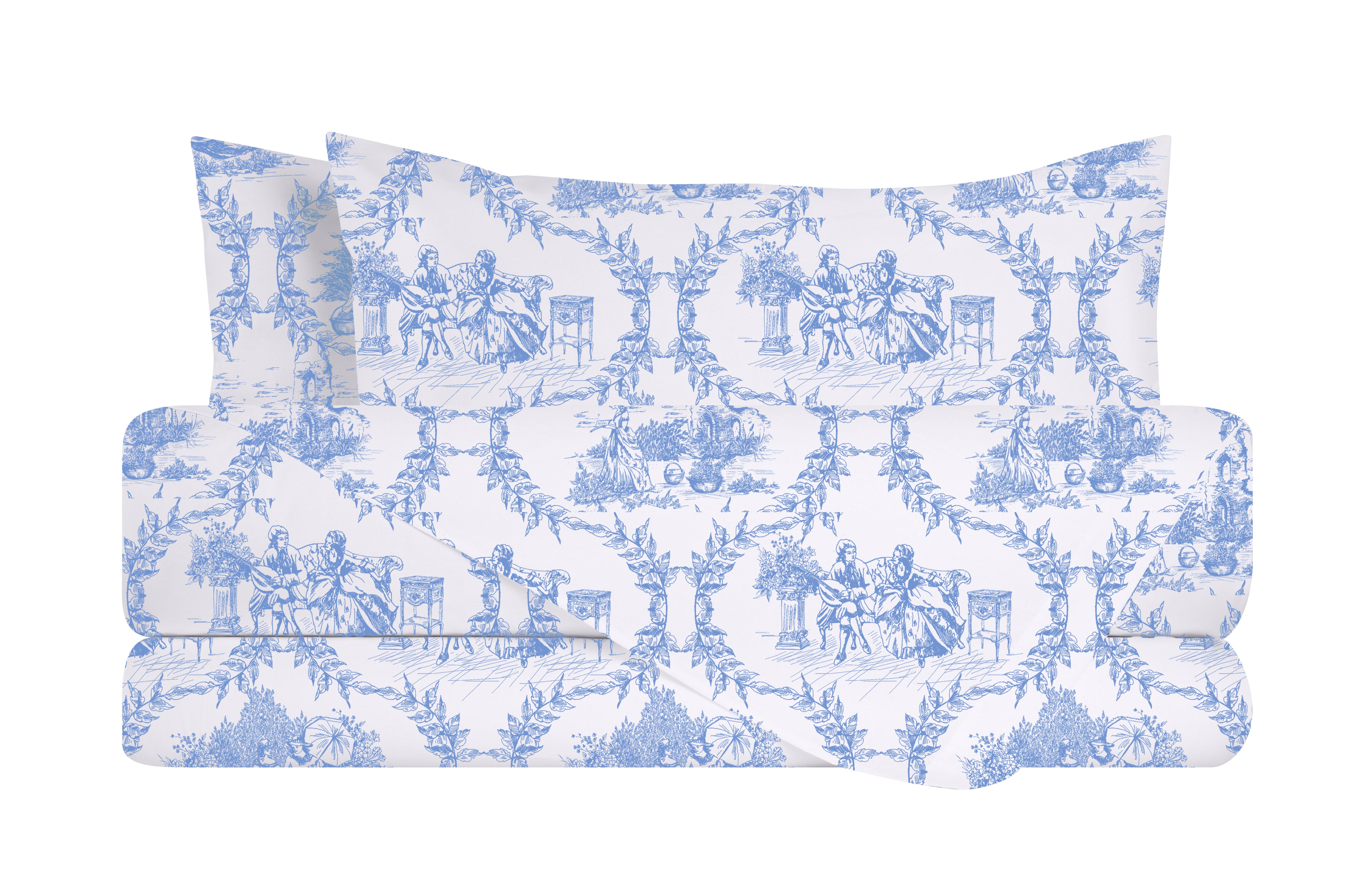 Completo letto lenzuola federe stampa digitale in cotone made in italy TOILE DE JOUY OLIMPIA
