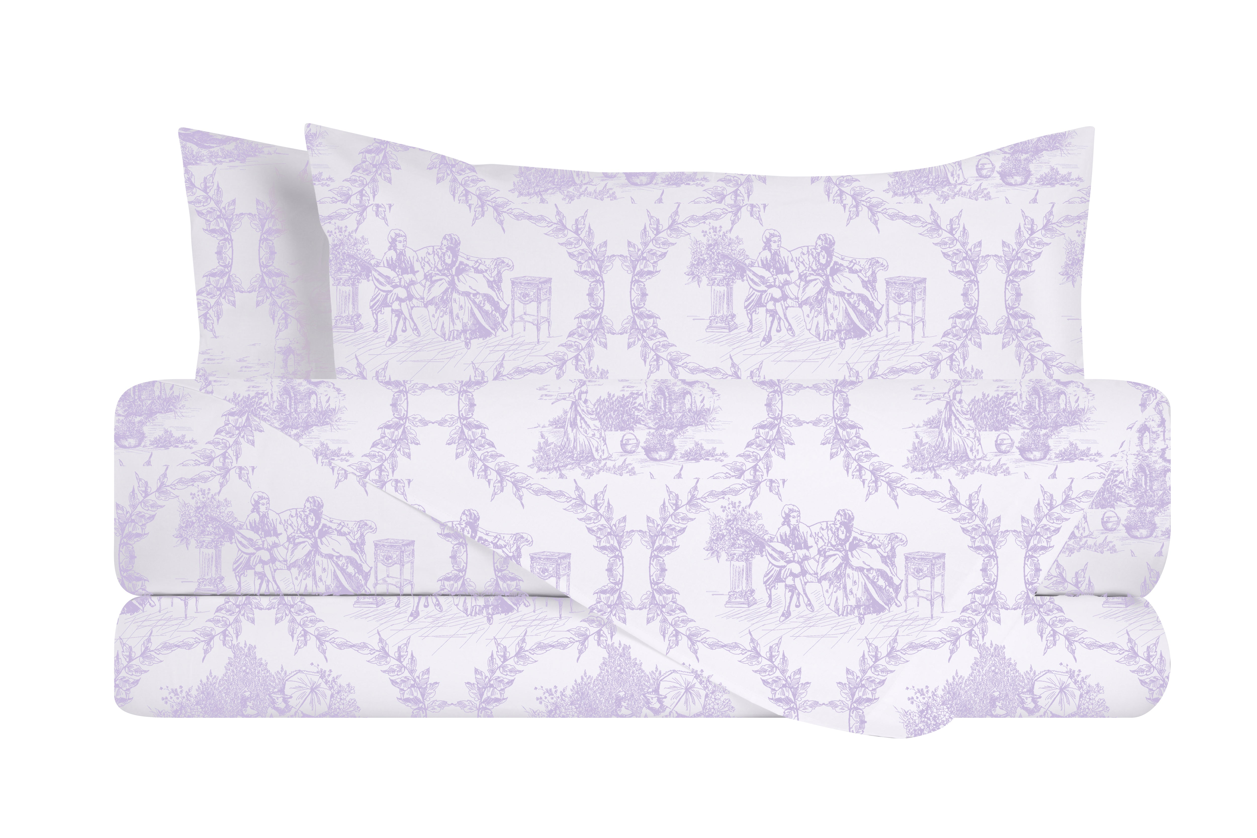 Completo letto lenzuola federe stampa digitale in cotone made in italy TOILE DE JOUY VIOLETTA