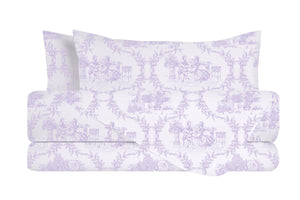 Completo letto lenzuola federe stampa digitale in cotone made in italy TOILE DE JOUY VIOLETTA