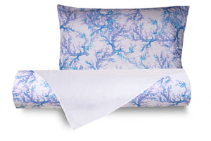 Set Copripiumino federe bifaccia Doubleface parure Copripiumino Stampa Digitale Cotone Made in Italy CORALLI ACQUERELLO/BIANCO
