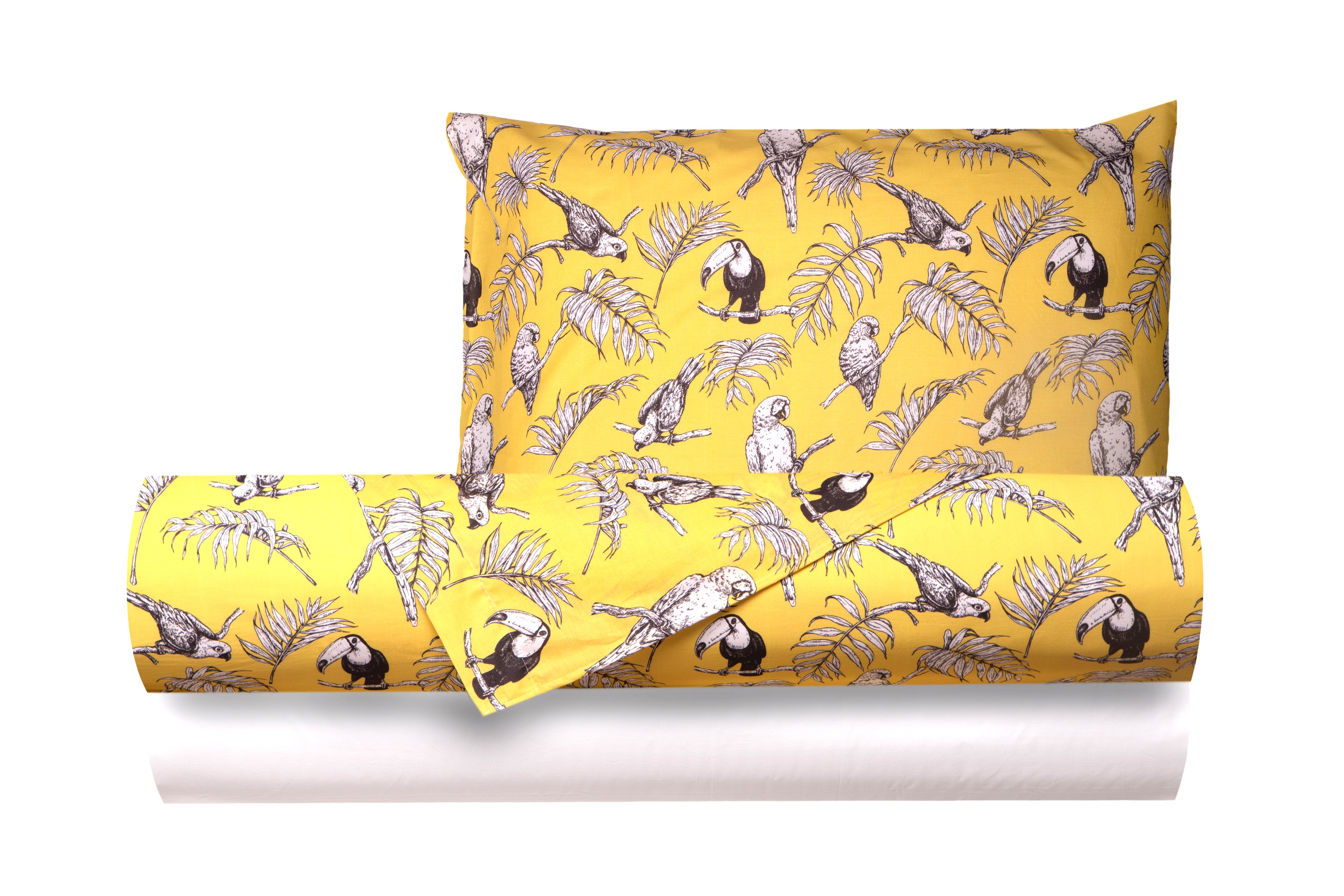 Completo letto lenzuola federe bifaccia double face stampa digitale in cotone made in italy  CUBA GIALLO/BIANO