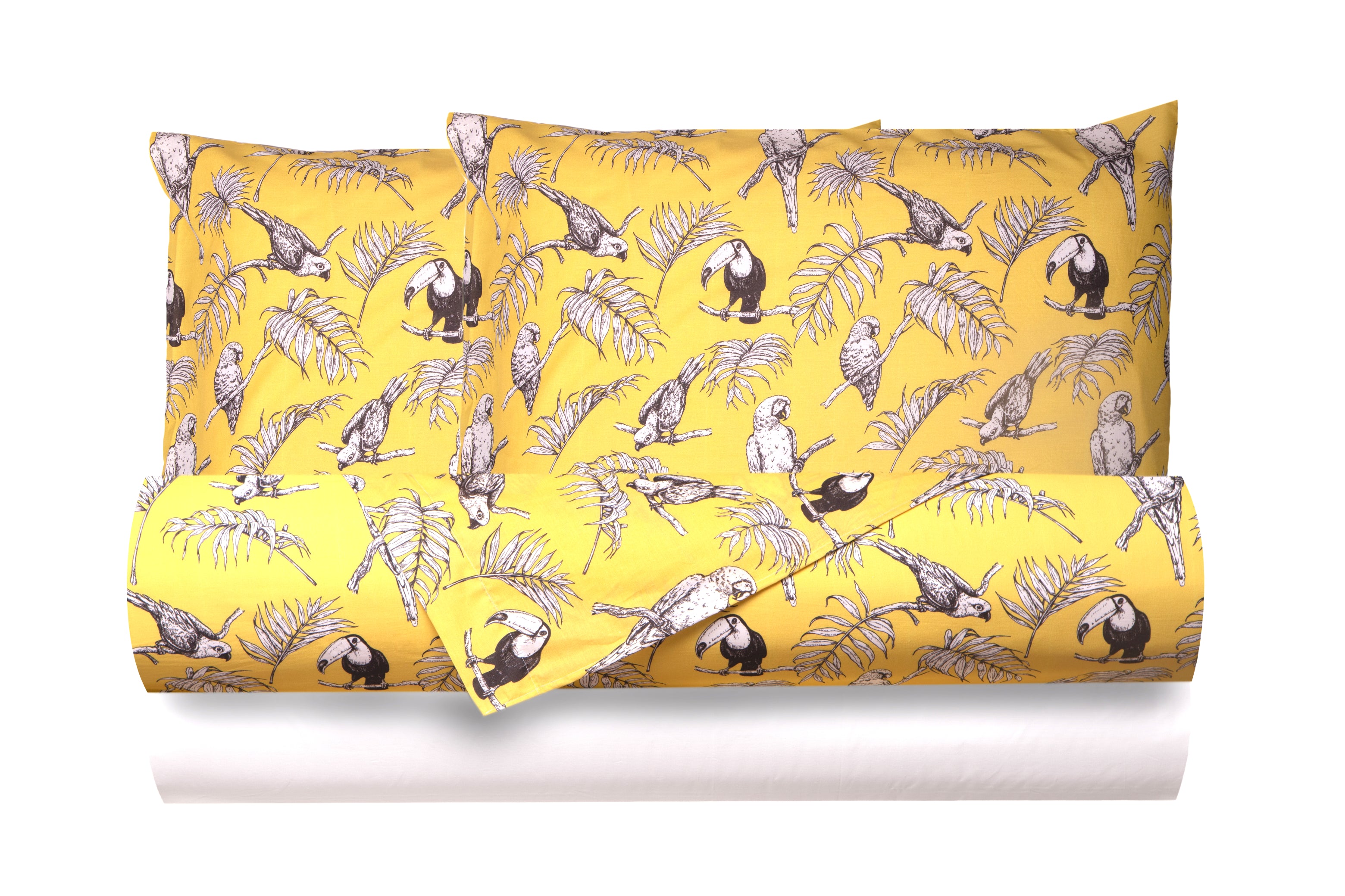 Completo letto lenzuola federe bifaccia double face stampa digitale in cotone made in italy  CUBA GIALLO/BIANO