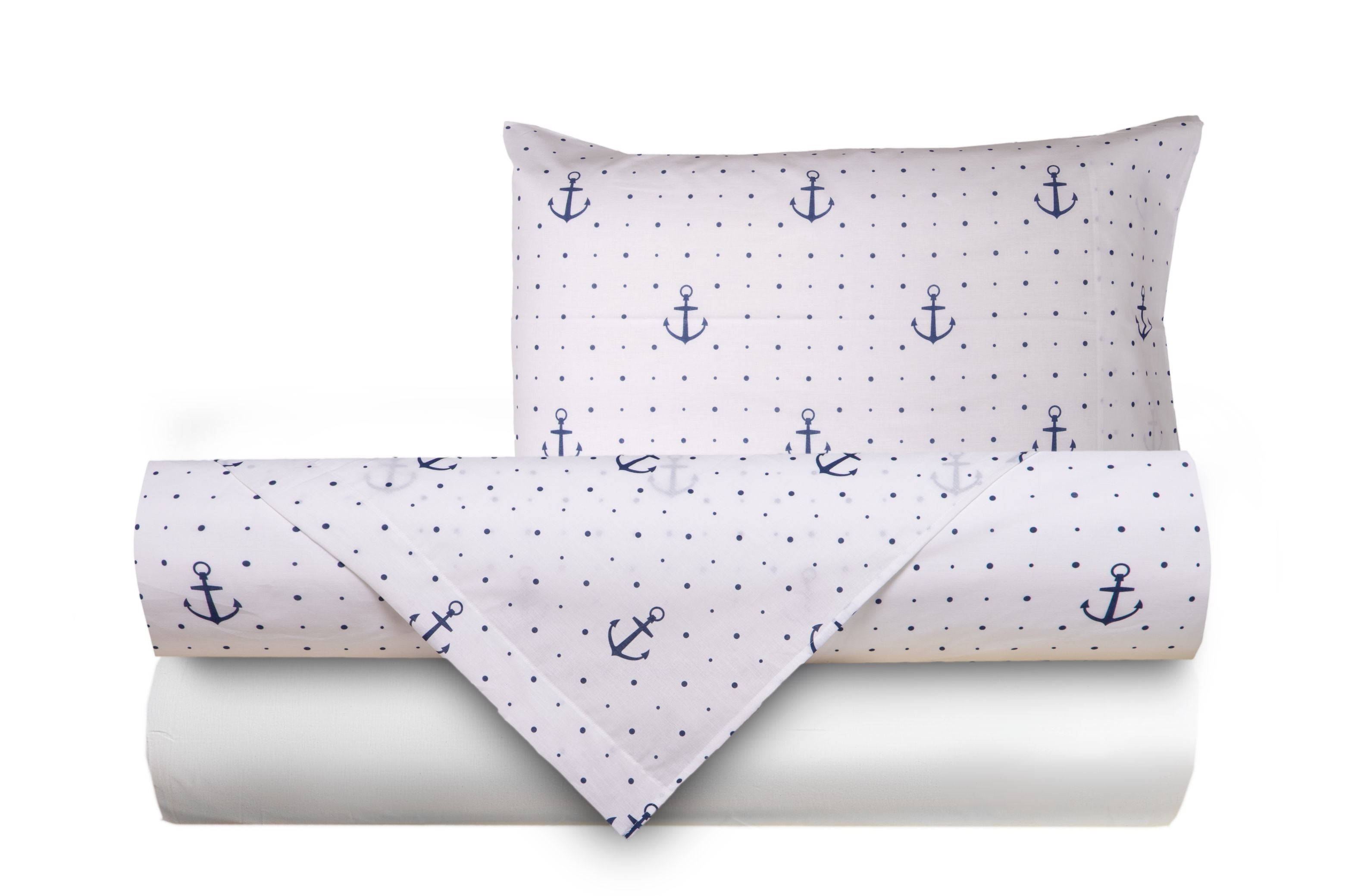 Completo letto lenzuola federe bifaccia double face stampa digitale in cotone made in italy  ANCORE / BIANCO
