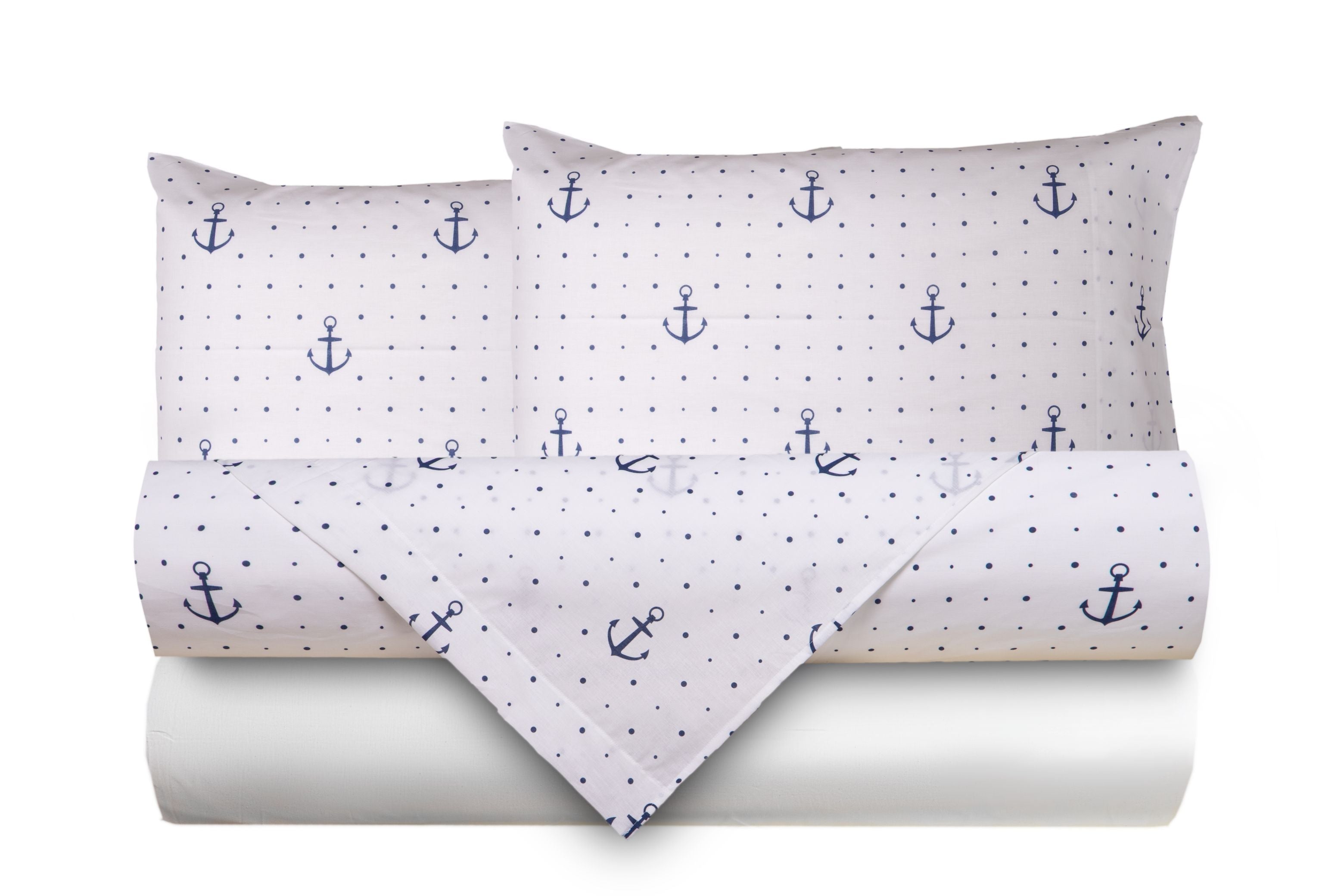 Completo letto lenzuola federe bifaccia double face stampa digitale in cotone made in italy  ANCORE / BIANCO