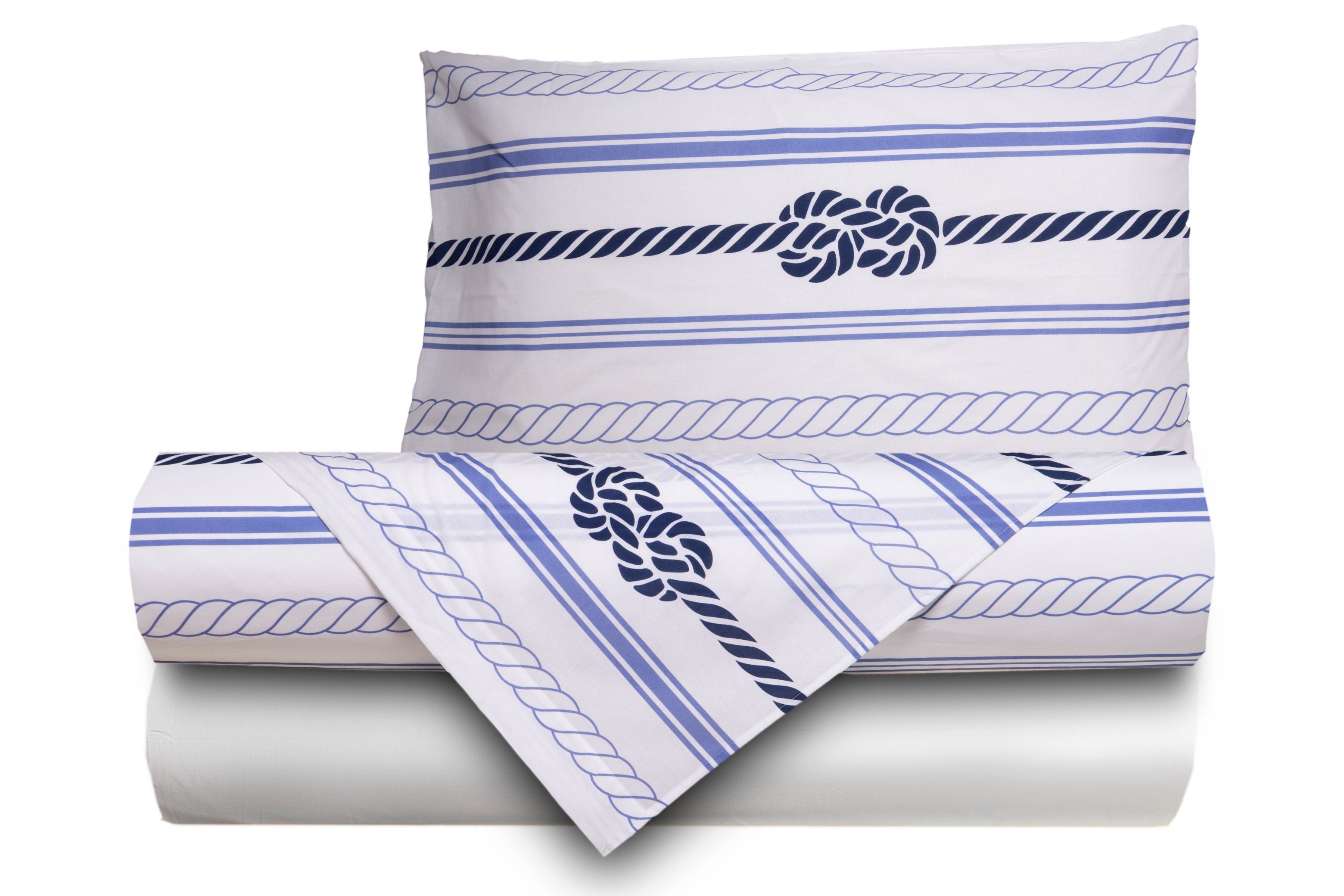 Completo letto lenzuola federe bifaccia double face stampa digitale in cotone made in italy  NODI / BIANCO
