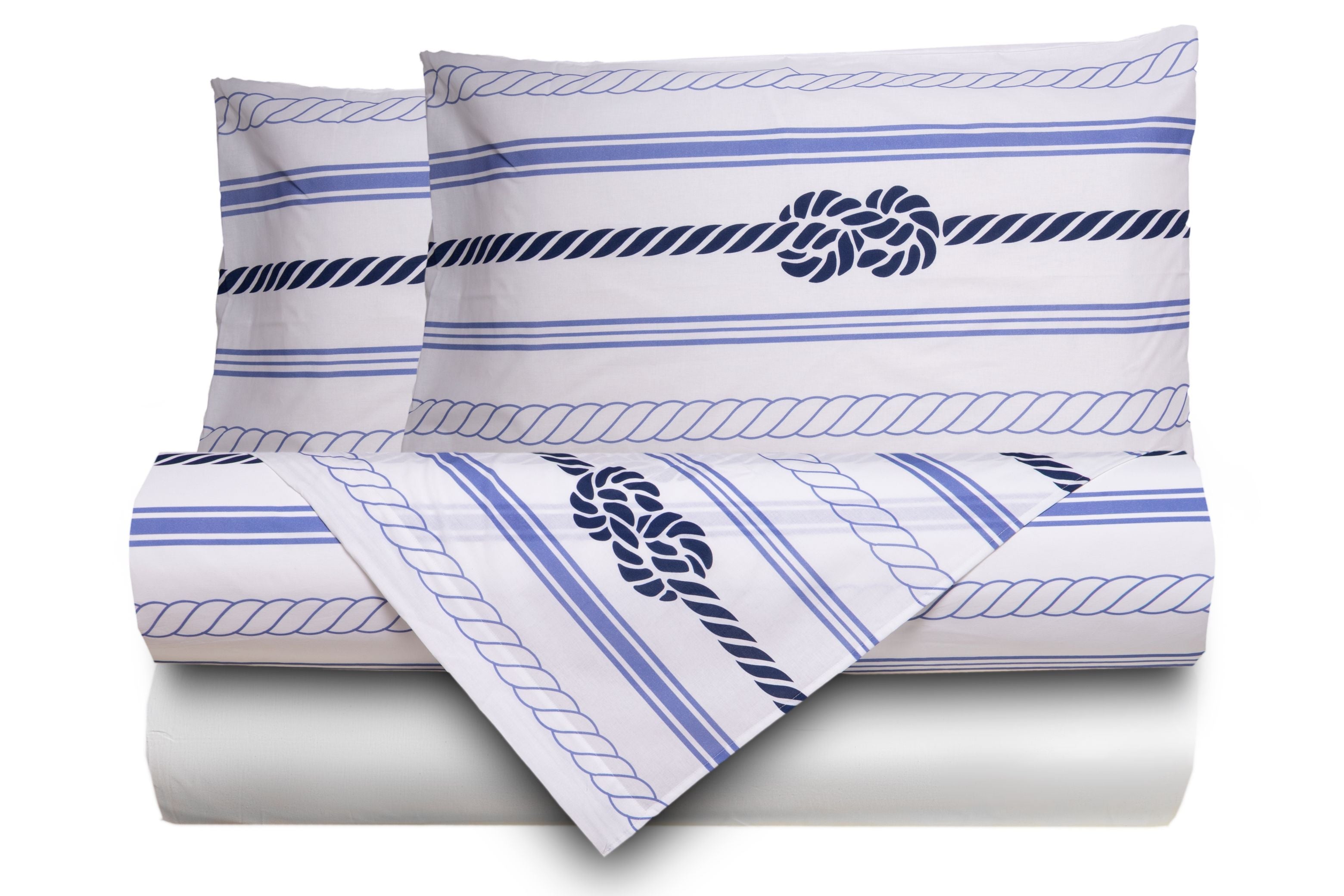Completo letto lenzuola federe bifaccia double face stampa digitale in cotone made in italy  NODI / BIANCO