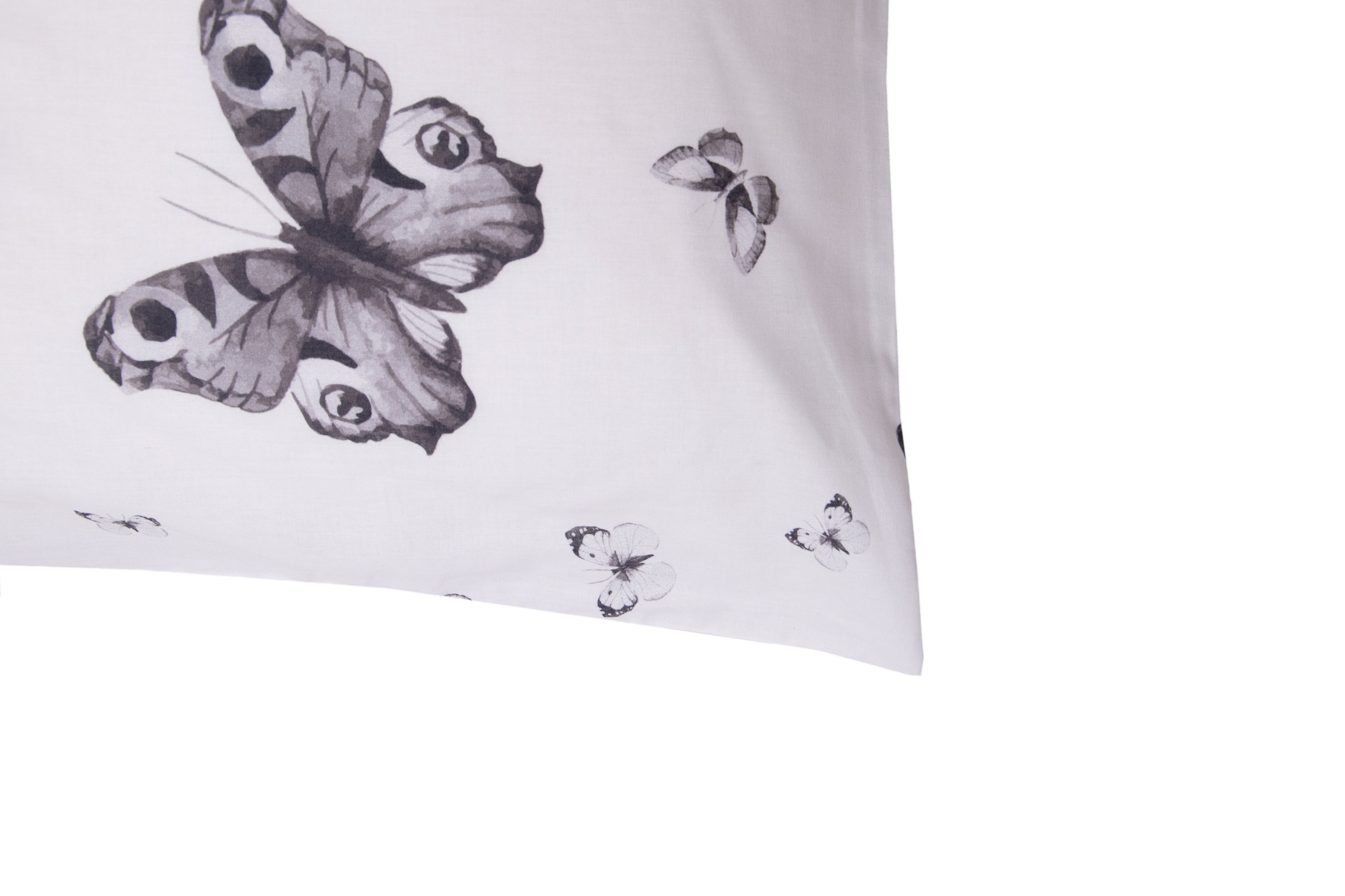 Completo letto lenzuola federe bifaccia double face stampa digitale in cotone made in italy FARFALLE BIANCO-NERO/BIANCO