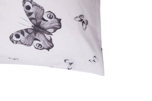 Completo letto lenzuola federe bifaccia double face stampa digitale in cotone made in italy FARFALLE BIANCO-NERO/BIANCO