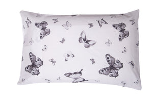 Completo letto lenzuola federe bifaccia double face stampa digitale in cotone made in italy FARFALLE BIANCO-NERO/BIANCO