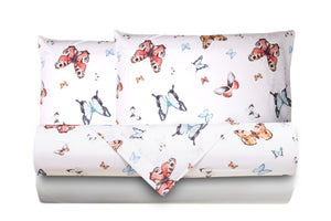 Completo letto lenzuola federe bifaccia double face stampa digitale in cotone made in italy FARFALLE MULTICOLOR/BIANCO