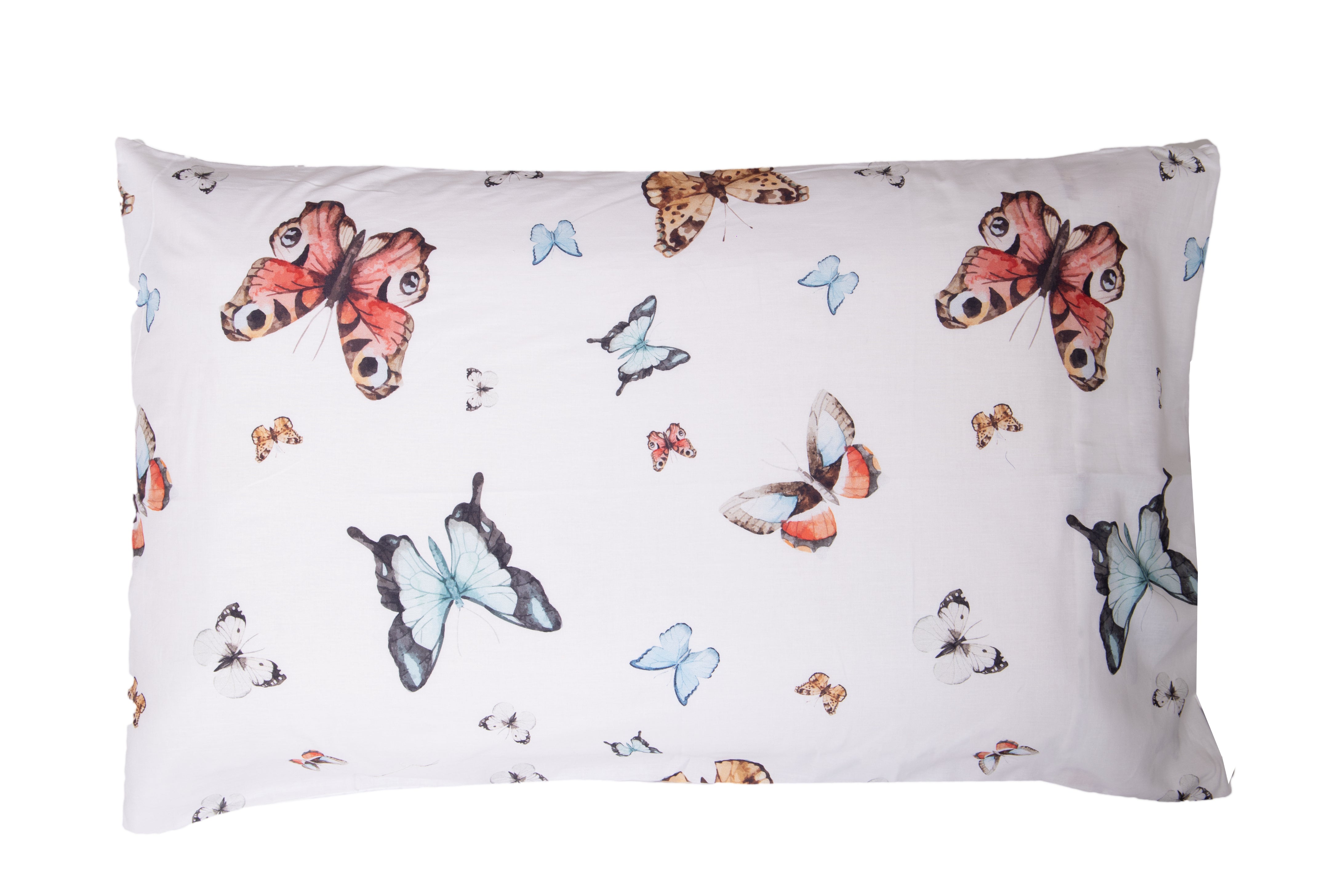 Completo letto lenzuola federe bifaccia double face stampa digitale in cotone made in italy FARFALLE MULTICOLOR/BIANCO