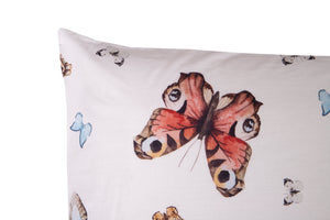 Completo letto lenzuola federe bifaccia double face stampa digitale in cotone made in italy FARFALLE MULTICOLOR/BIANCO