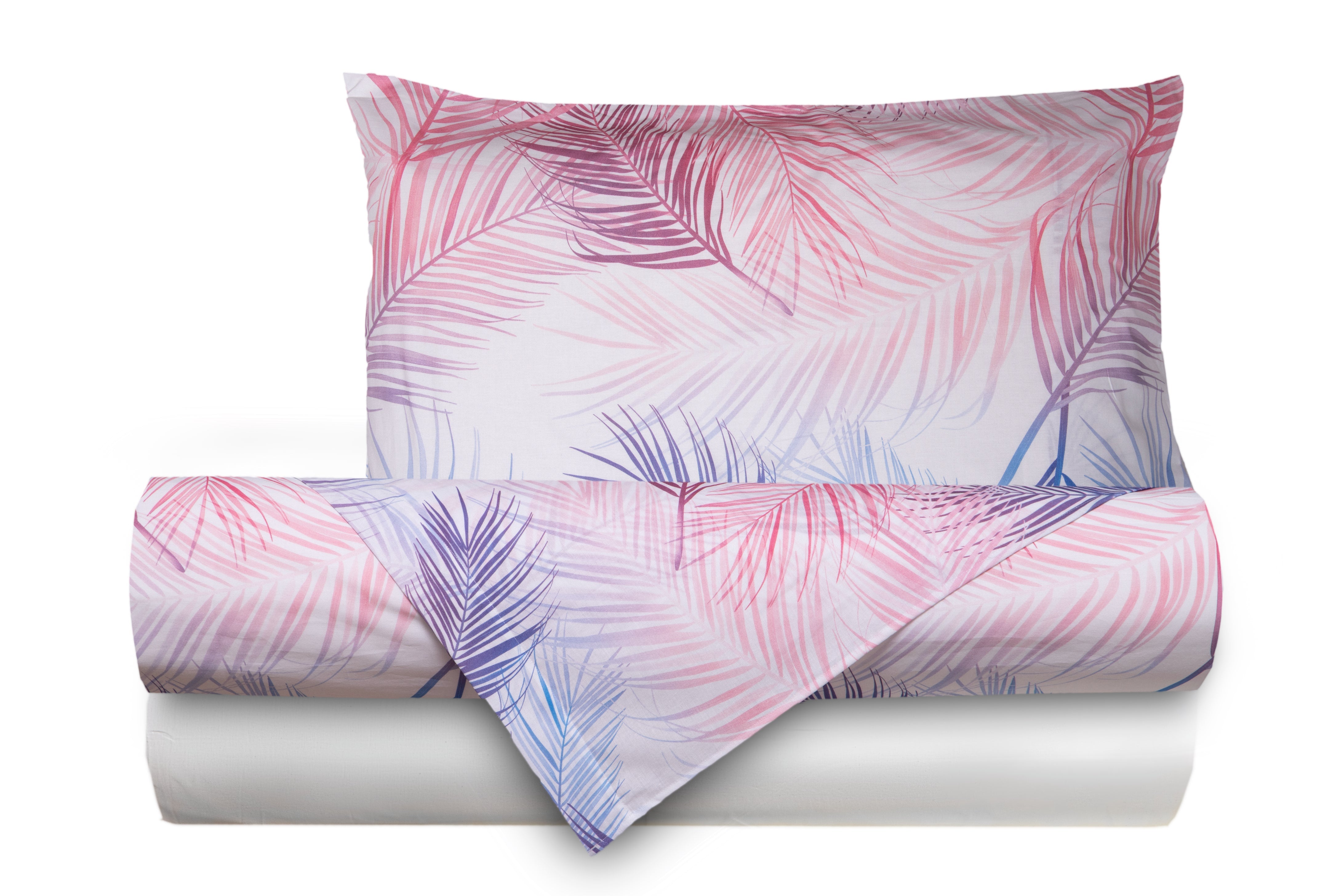 Completo letto lenzuola federe bifaccia double face stampa digitale in cotone made in italy FELCI MULTICOLOR/BIANCO