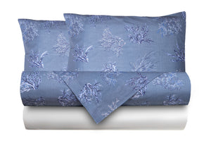 Completo letto lenzuola federe bifaccia double face stampa digitale in cotone made in italy OCEANO AZZURRO/BIANCO