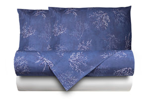 Completo letto lenzuola federe bifaccia double face stampa digitale in cotone made in italy  OCEANO BLU/BIANCO