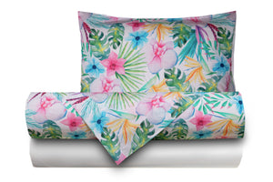 Completo letto lenzuola federe bifaccia double face stampa digitale in cotone made in italy MELANIA/BIANCO
