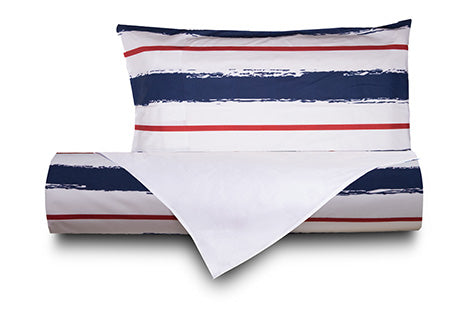 Set Copripiumino federe bifaccia Doubleface parure Copripiumino Stampa Digitale 100% Cotone Made in Italy RIGHE BIANCO ROSSO BLU / BIANCO