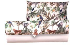 Completo letto lenzuola federe bifaccia double face stampa digitale in cotone made in italy  GIUNGLA/PANNA