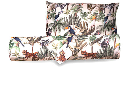 Set Copripiumino federe parure Copripiumino Stampa Digitale Cotone Made in Italy GIUNGLA - Vanita di raso