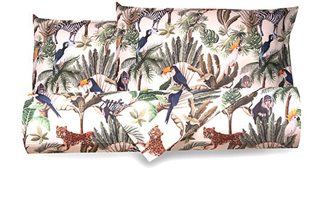 Set Copripiumino federe parure Copripiumino Stampa Digitale Cotone Made in Italy GIUNGLA - Vanita di raso