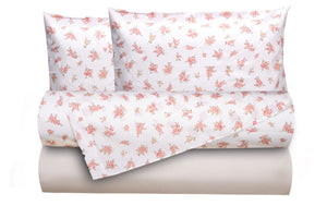 Completo letto lenzuola federe bifaccia double face stampa digitale in cotone made in italy FIORELLINI/PANNA