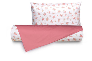 Set Copripiumino federe bifaccia Doubleface parure Copripiumino Stampa Digitale 100% Cotone Made in Italy FIORELLINI/ROSA ANTICO