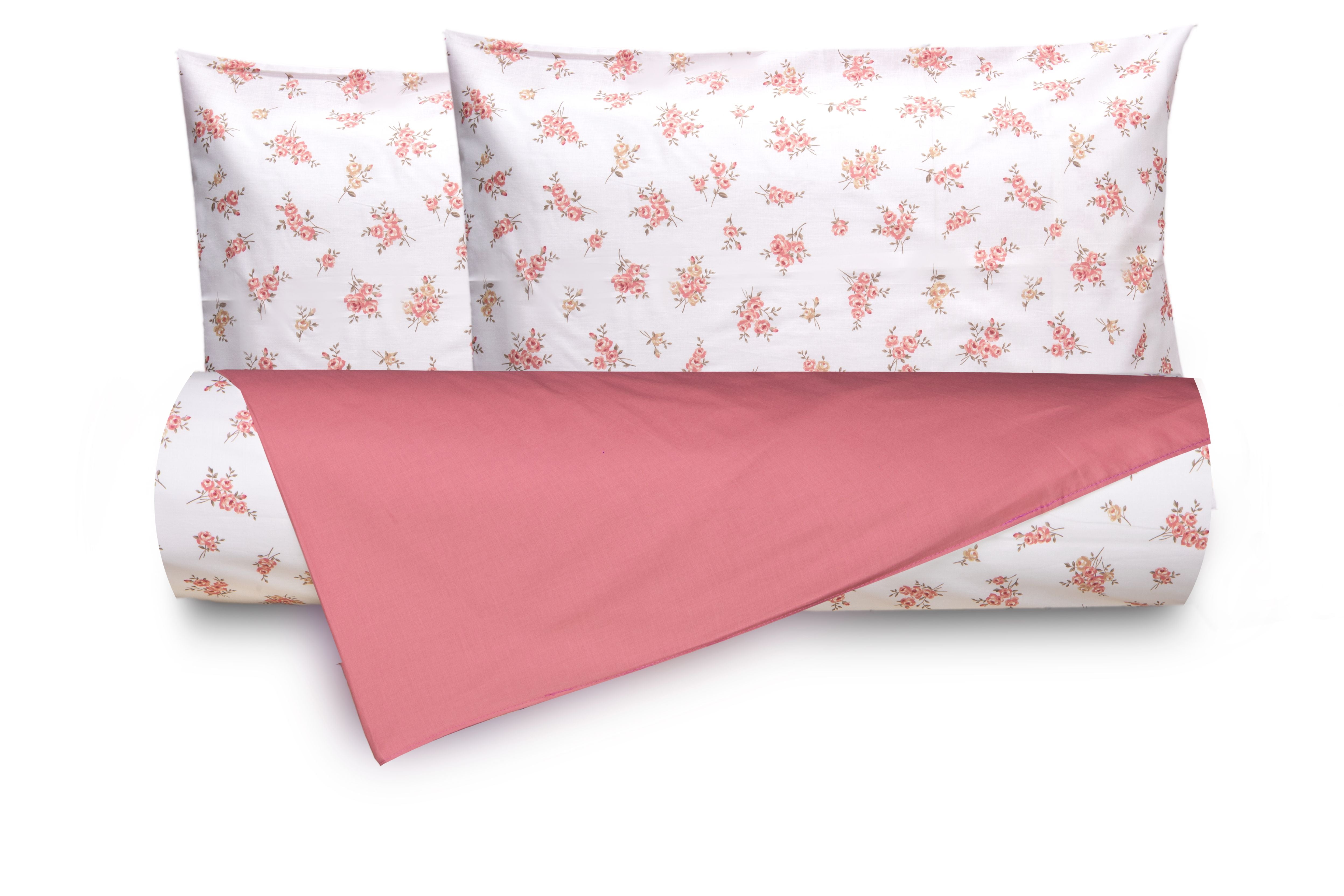 Set Copripiumino federe bifaccia Doubleface parure Copripiumino Stampa Digitale 100% Cotone Made in Italy FIORELLINI/ROSA ANTICO