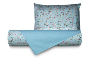 Set Copripiumino federe bifaccia Doubleface parure Copripiumino Stampa Digitale 100% Cotone Made in Italy RISVEGLIO DI PRIMAVERA/AZZURRO