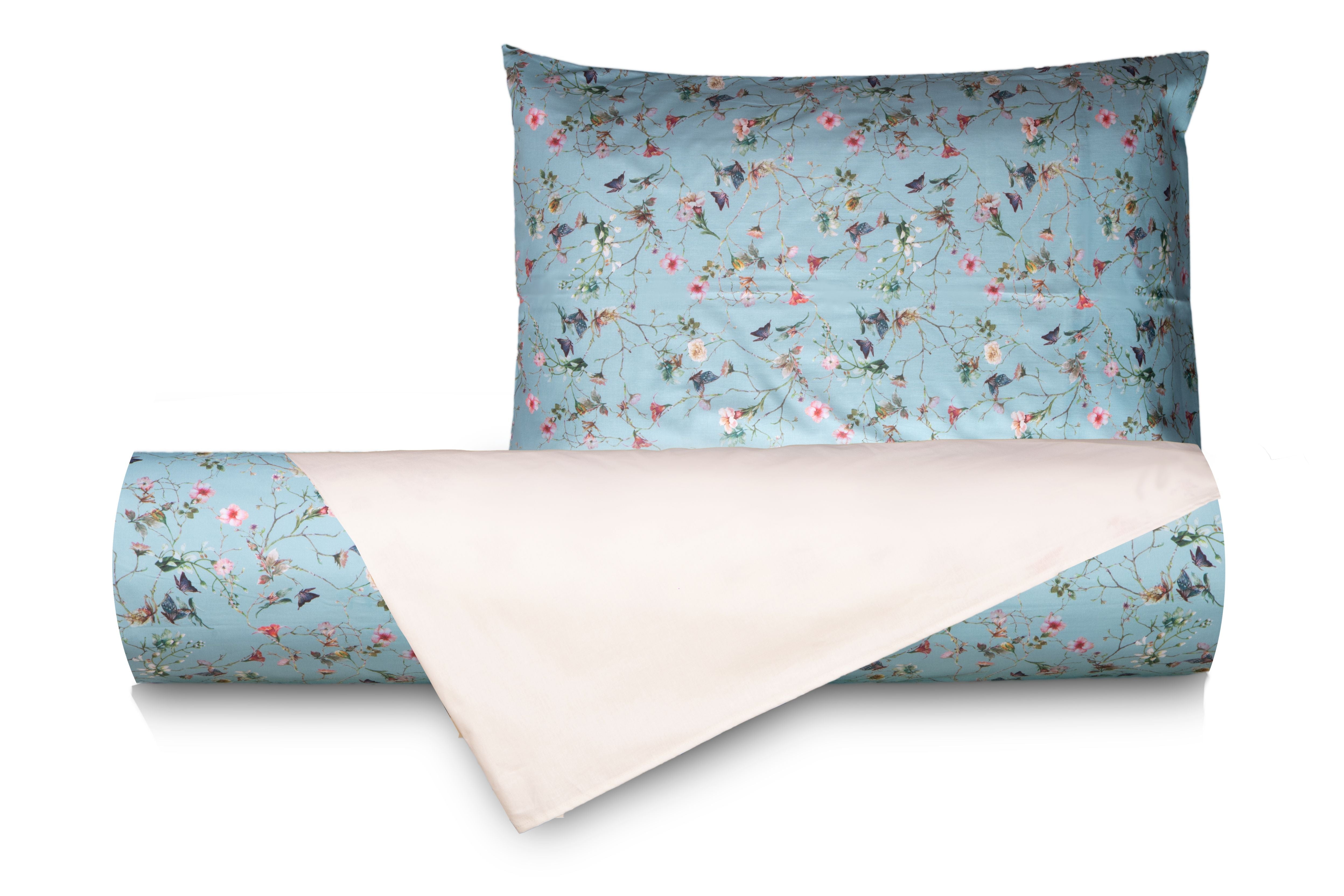 Set Copripiumino federe bifaccia Doubleface parure Copripiumino Stampa Digitale 100% Cotone Made in Italy RISVEGLIO DI PRIMAVERA/PANNA