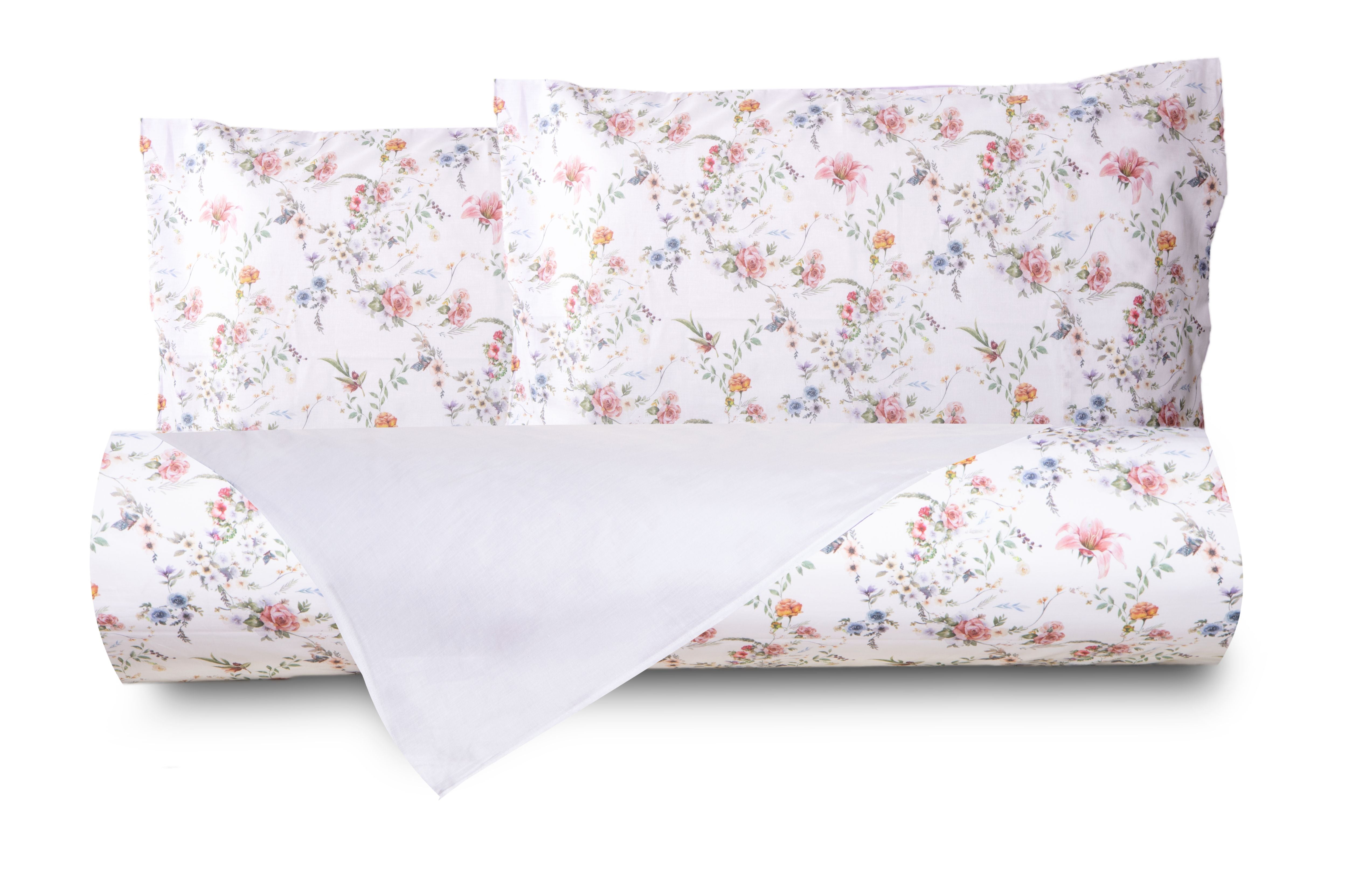 Set Copripiumino federe bifaccia Doubleface parure Copripiumino Stampa Digitale 100% Cotone Made in Italy SOTTOBOSCO/BIANCO
