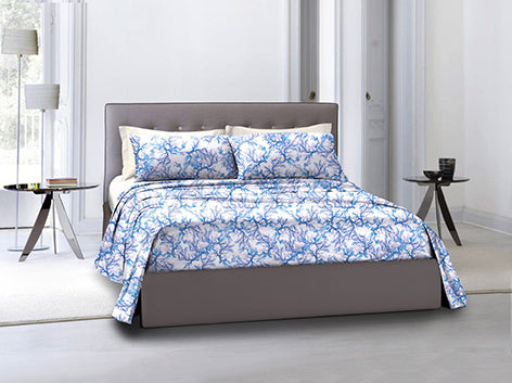 Completo letto lenzuola federe bifaccia double face stampa digitale in cotone made in italy  CORALLI ACQUARELLO/ BIANCO