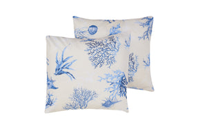 Cuscino Arredo Bifaccia 100% cotone Made in Italy Coralli Blu / Naturale 40x40cm