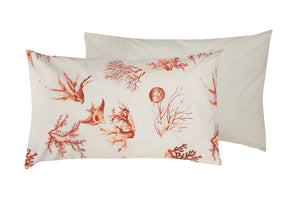 Completo letto lenzuola federe bifaccia double face stampa digitale in cotone made in italy  CORALLI ROSSI / NATURALE