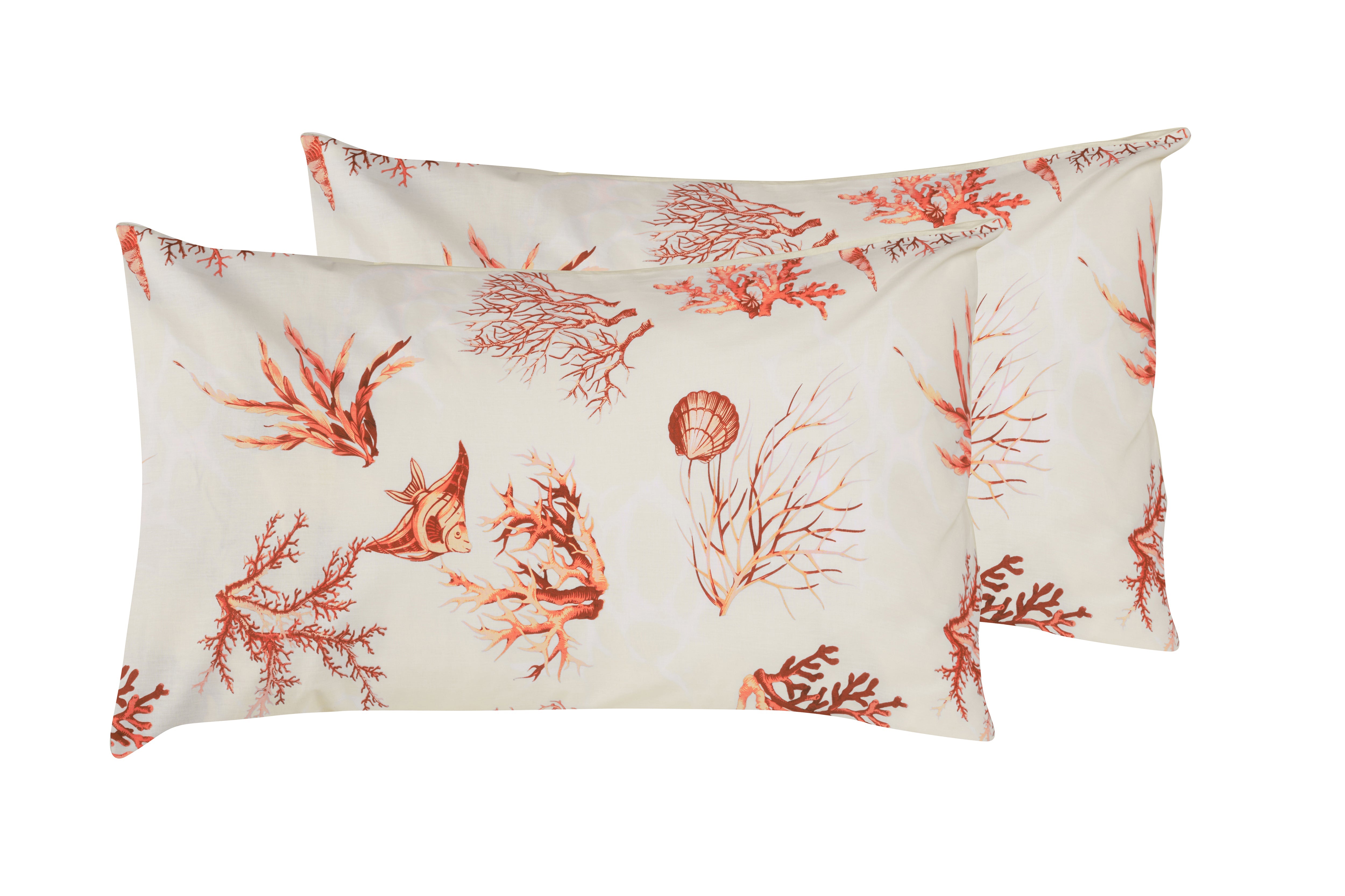 Completo letto lenzuola federe bifaccia double face stampa digitale in cotone made in italy  CORALLI ROSSI / NATURALE