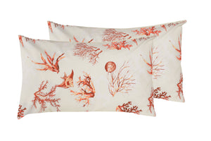 Completo letto lenzuola federe bifaccia double face stampa digitale in cotone made in italy  CORALLI ROSSI / NATURALE