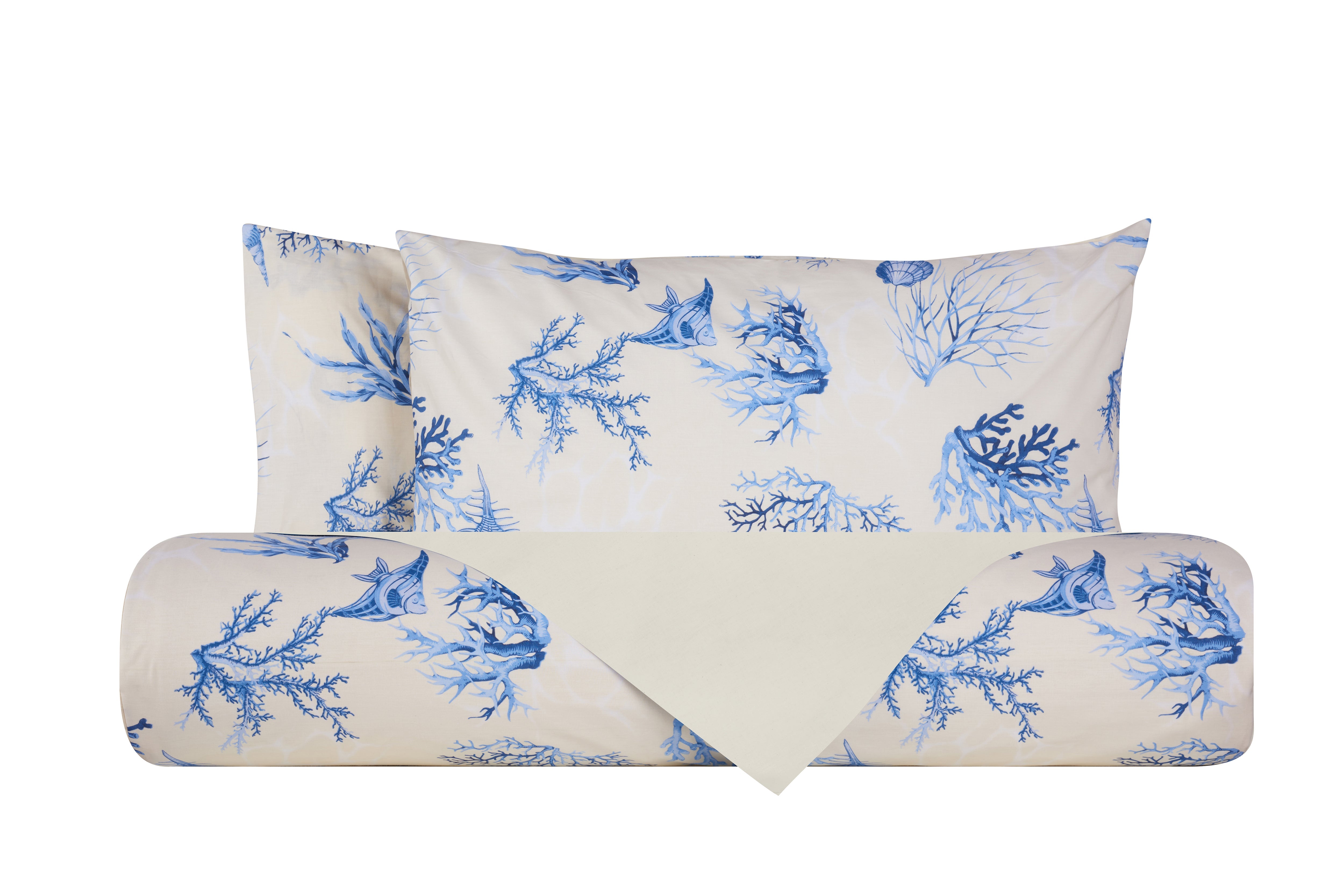 Set Copripiumino federe bifaccia Doubleface parure Copripiumino Stampa Digitale Cotone Made in Italy CORALLI AZZURRO