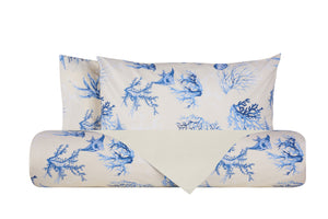 Set Copripiumino federe bifaccia Doubleface parure Copripiumino Stampa Digitale Cotone Made in Italy CORALLI AZZURRO